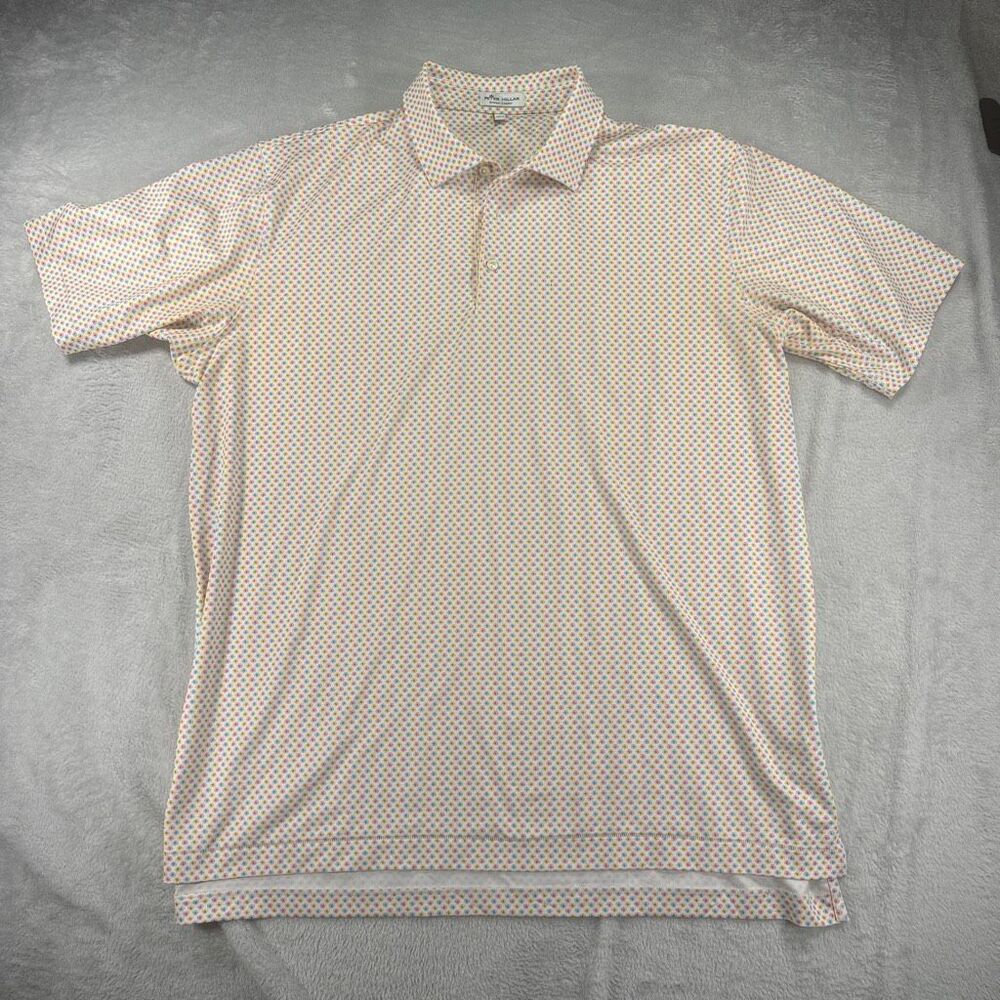 Peter Millar Summer Comfort Golf Polo Shirt White Geometric Circle Print  J